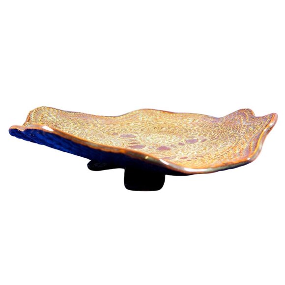 Signed Studio Pottery Platter, Schwein 2014, Cuba MO, Textured Blue & Rust Glaze - Picture 4 of 6